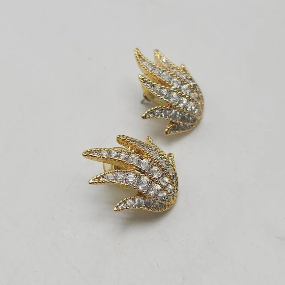 Joan Rivers Gold-Tone Clear Crystal Flame Earrings Vintage Style - Picture 2 of 4